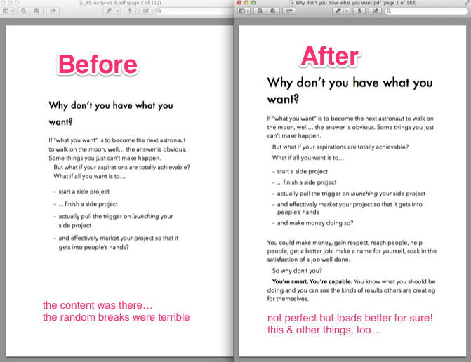 PDF Layout tweaks before & after