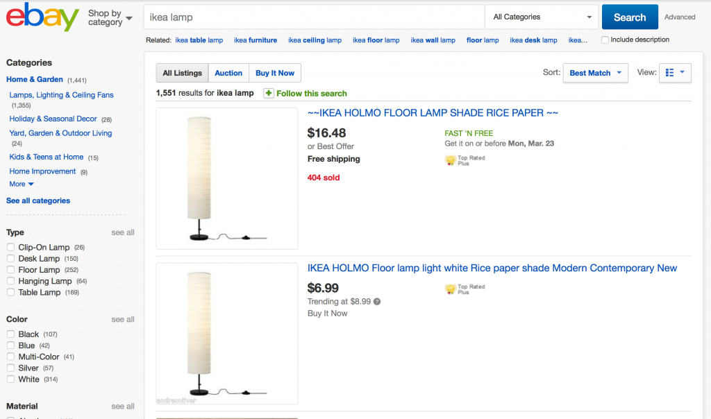 IKEA lamps on eBay