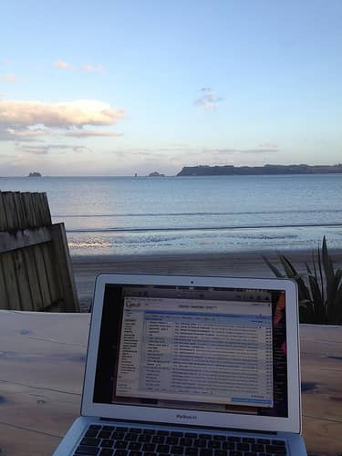laptop by the beach