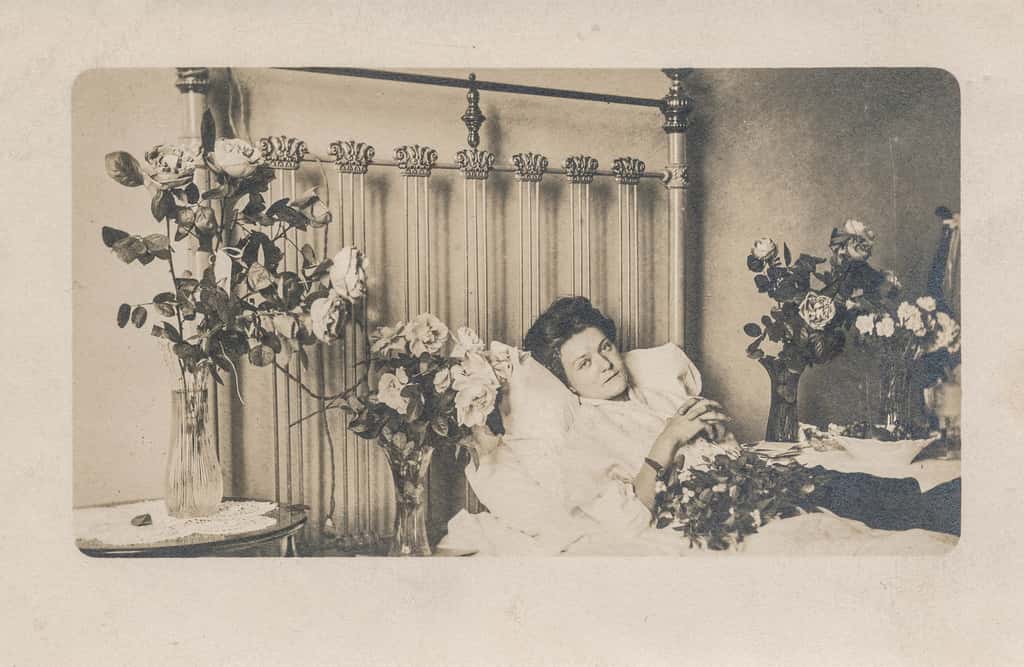 Sick in bed\, antique photograph